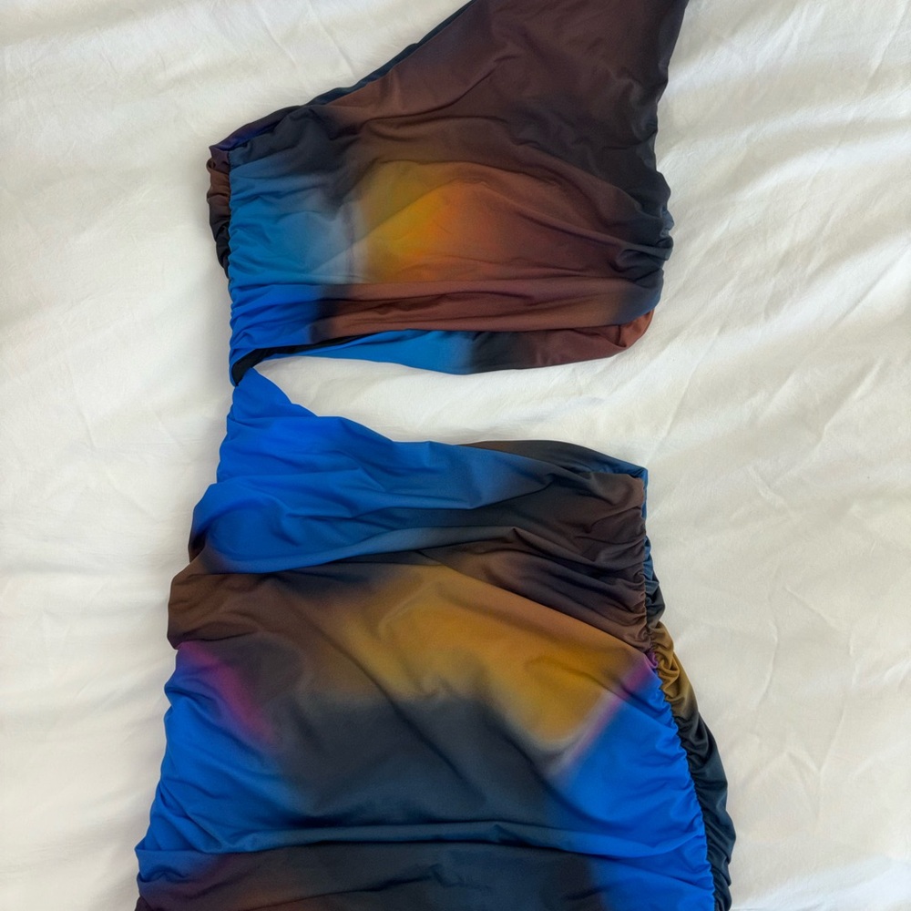 White Fox Boutique Asymmetrical Dress - Blue and Brown